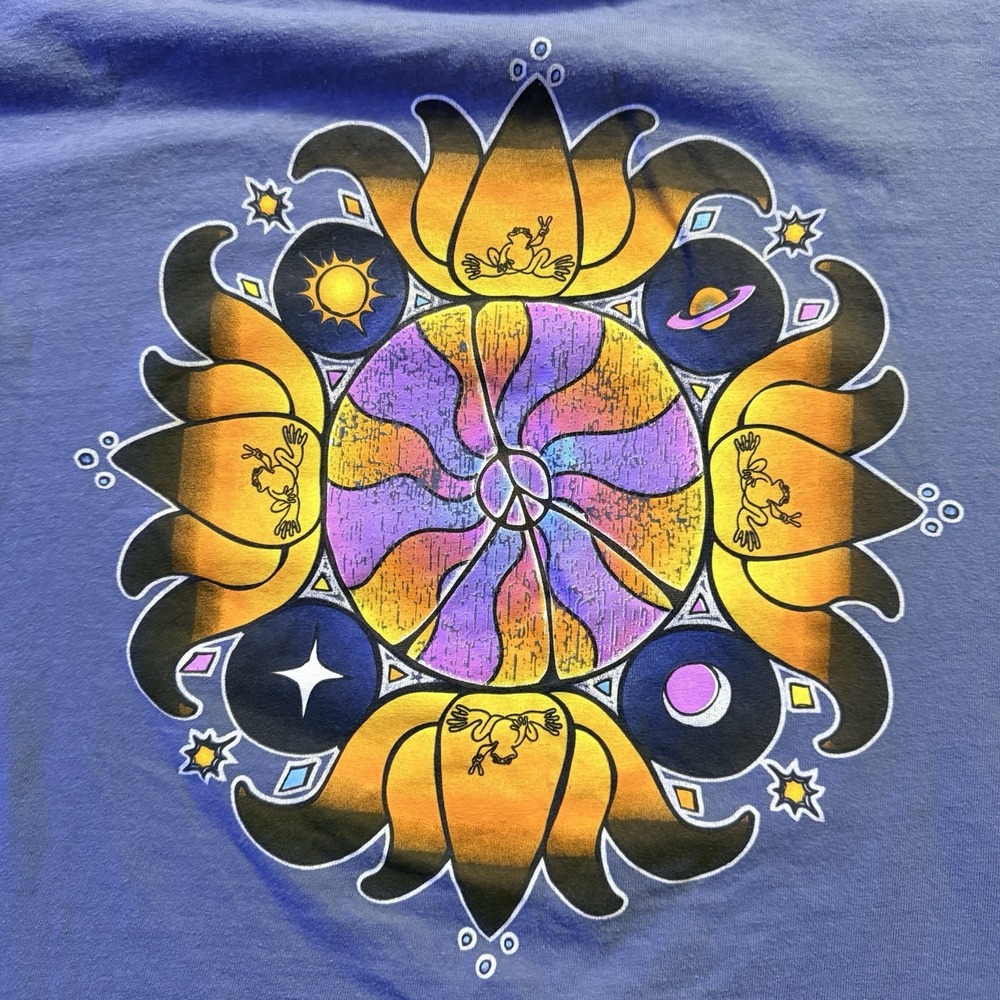 Peace Frogs Graphic T Shirt Mens XXL Blue Back Print 90s Y2K Surf Skate USA